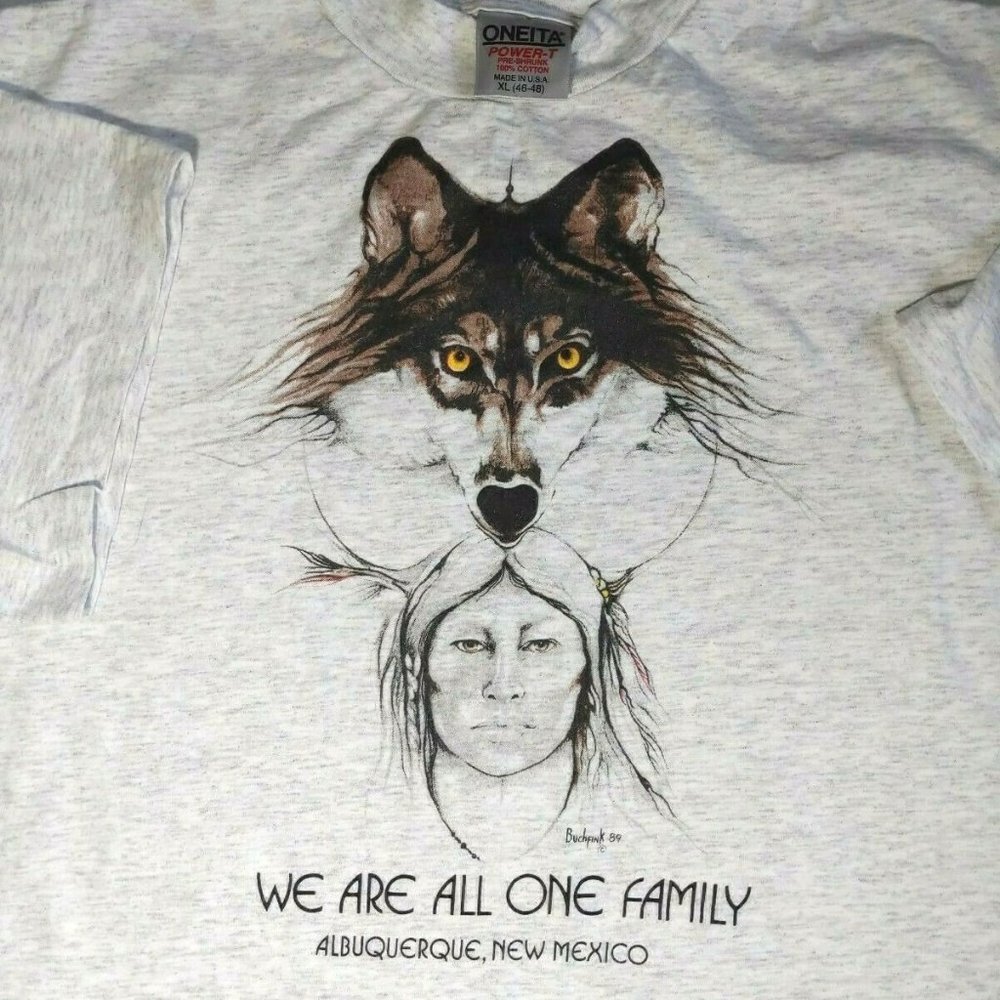 1989 Buchfink Native American Wolf T-shirt Men XL